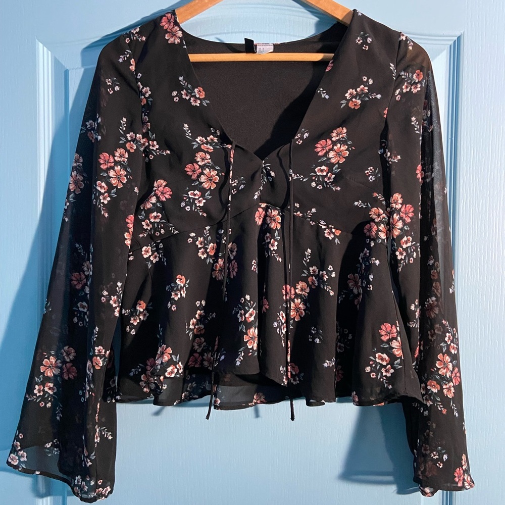 H&M Black Floral Babydoll Top